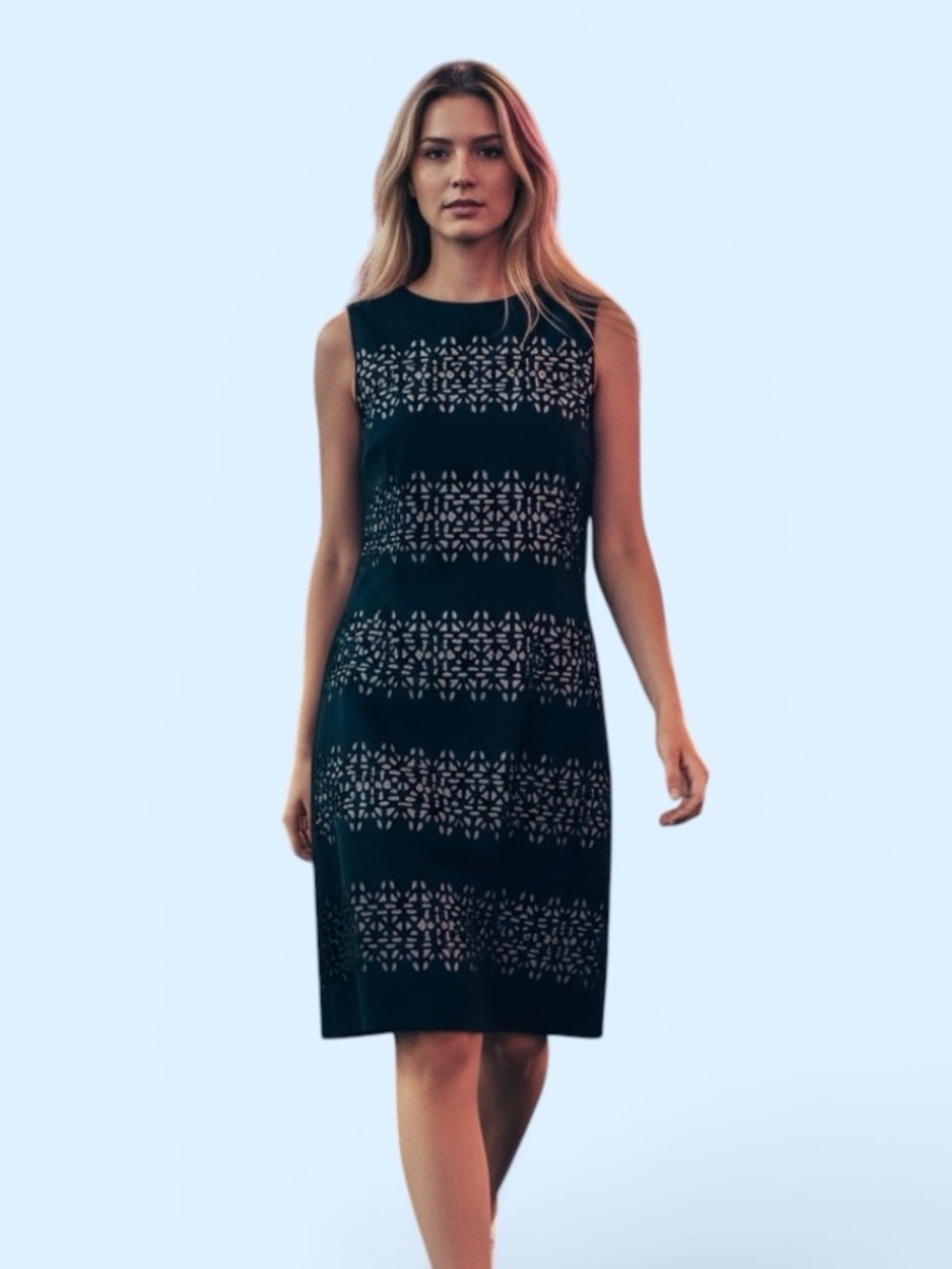 ✨ White House Black Market Sleeveless Textured Laser Cut Sheath Dress ✨ Size 10